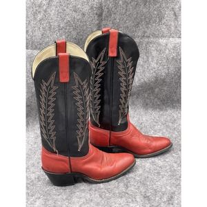 Texas Brand Womens Cowboy Boots Leather Black Red Made In USA Size 6